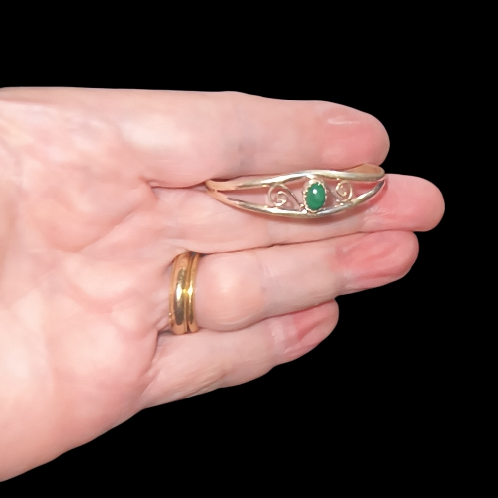Malachite And Sterling Silver Signed Native American Baby Bracelet - Picture 7 of 13